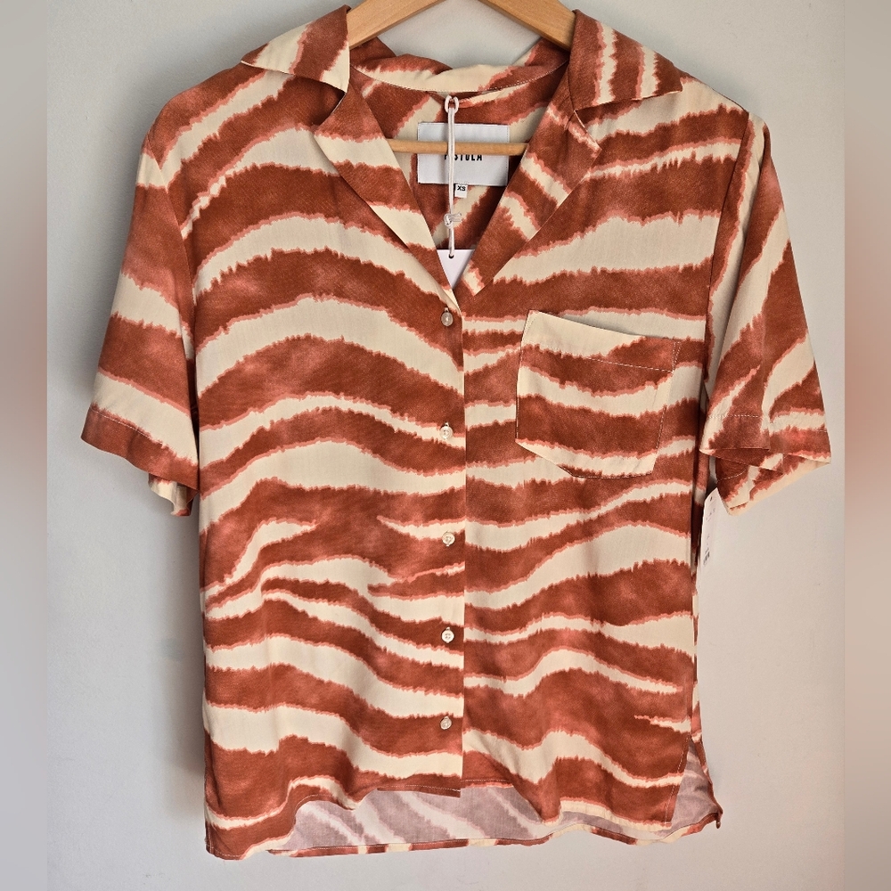 New PISTOLA Brown and Cream Animal Print Lightweight Viscose Shirt